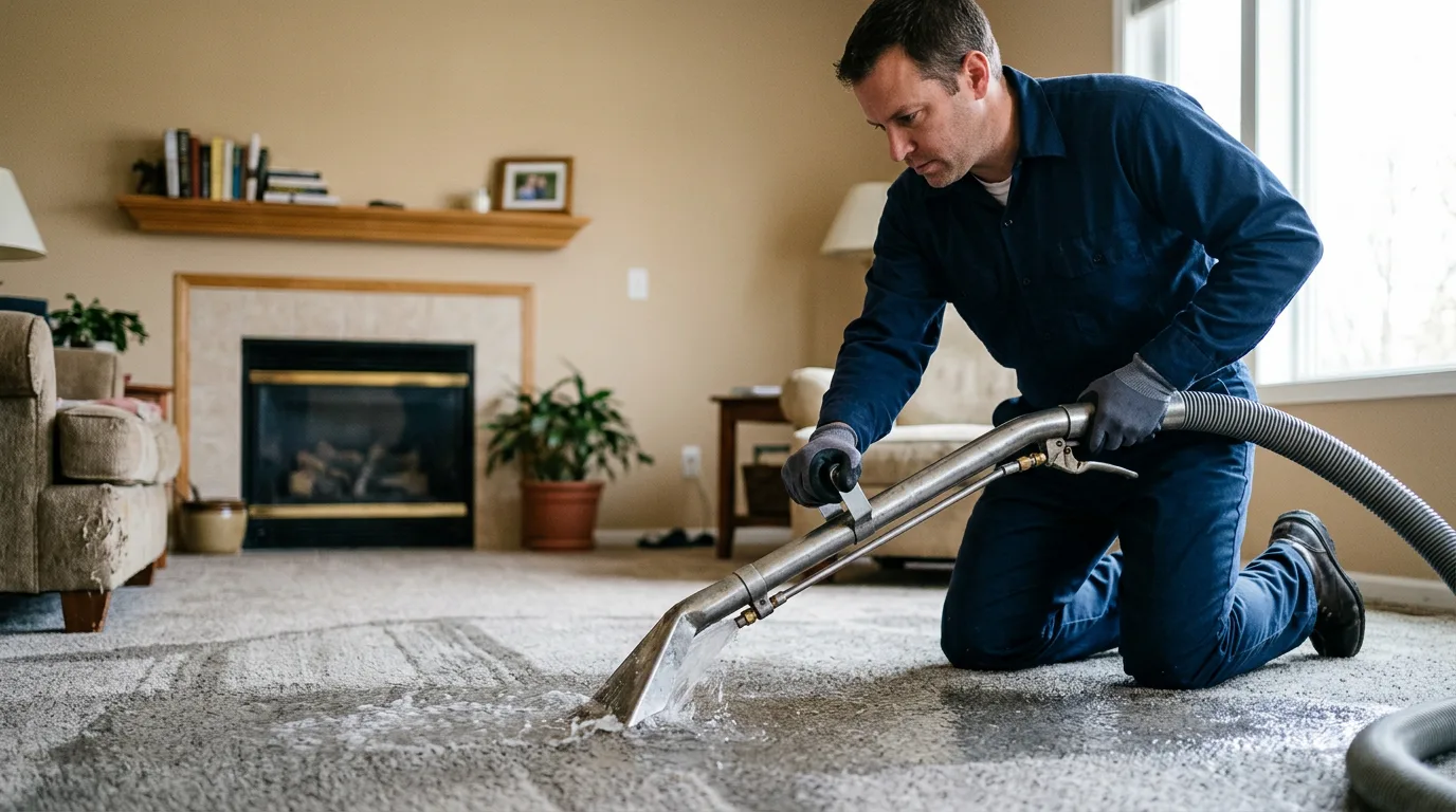 Water damage restoration technician working near Foristell, MO